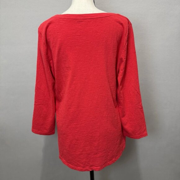 Talbots Cotton Tee Top Red Women’s Sz L 3/4 Sleeve Embroidered Dalmatian Dog Pup - Picture 3 of 7